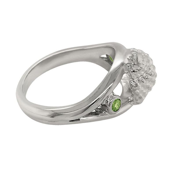 08 August "Birthshell" Sterling Silver Ring: The Nutmeg Shell with Peridots