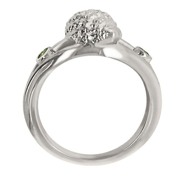 08 August "Birthshell" Sterling Silver Ring: The Nutmeg Shell with Peridots