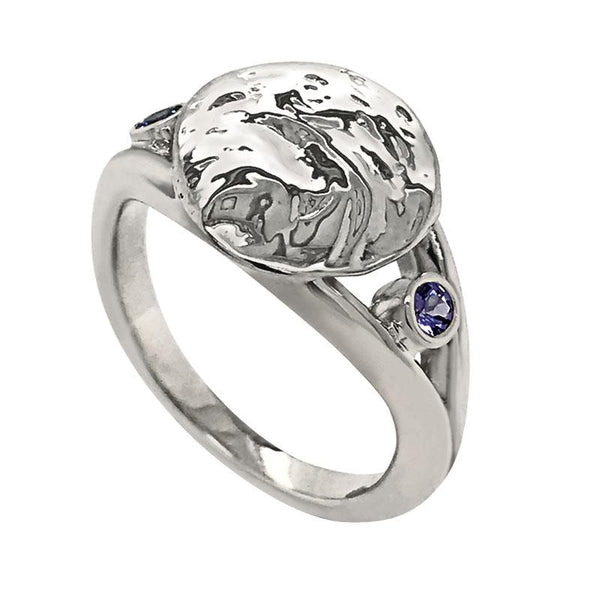 12 December "Birthshell" Sterling Silver Ring: The Jingle Shell with Tanzanites