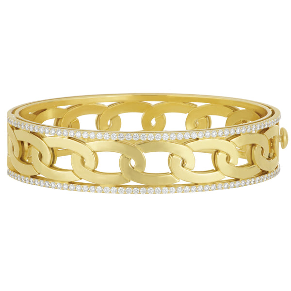 Roberto Coin 18k Yellow Gold Wide Navarra Diamond Edge Bangle