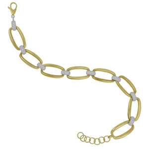 14 karat Yellow and Whtie Gold Rectangular with Diamond Pave Bar Link Bracelet 8" Adjustable, D=0.69tw GH/SI