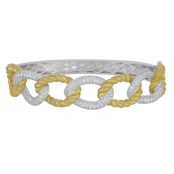 18 karat Yellow and White Gold alternating Diamond Pave and Gold Oval Link Bangle bracelet, D=2.11tw GH/SI