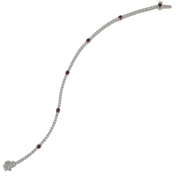 18k White Gold 4-Prong Diamond and Ruby Signature Line Bracelet 7", D=1.83tw GH/VS RU=0.86tw