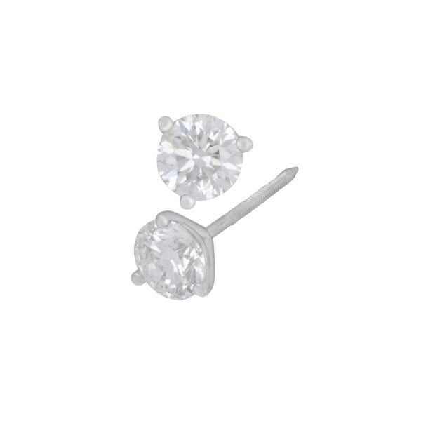 14 karat white gold 2 diamonds 1.00ctw GH/SI2 3 prong martini set stud earrings