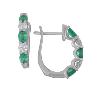 18 karat White Gold Alternating Emerald and Diamond 1/2 hoop earrings, EM=0.67tw D=0.35tw GH/SI