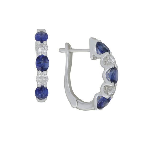 14 karat White Gold alternating Sapphire and Diamond 1/2 Hoop earrings, SA= 1.30tw D=0.34tw GH/SI