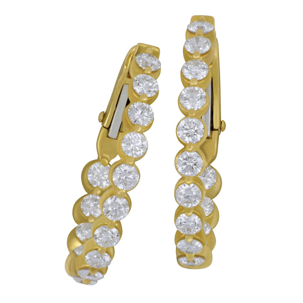 14k Yellow Gold IN/OUT Oval Shared Prong Diamond 2.95ctw GH/SI 25mm Hoop Earrings with Omega Back