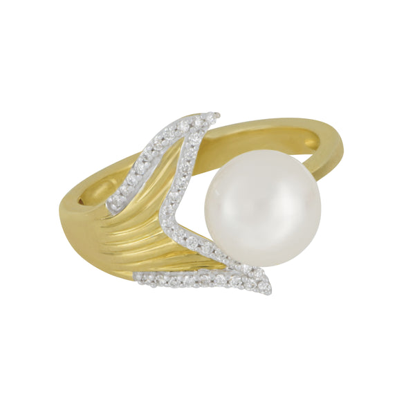 14k Yellow Gold Diamond Mermaid Tail with Freshwater Pearl 8-8.5mm Ring Size 7, D=0.10tw