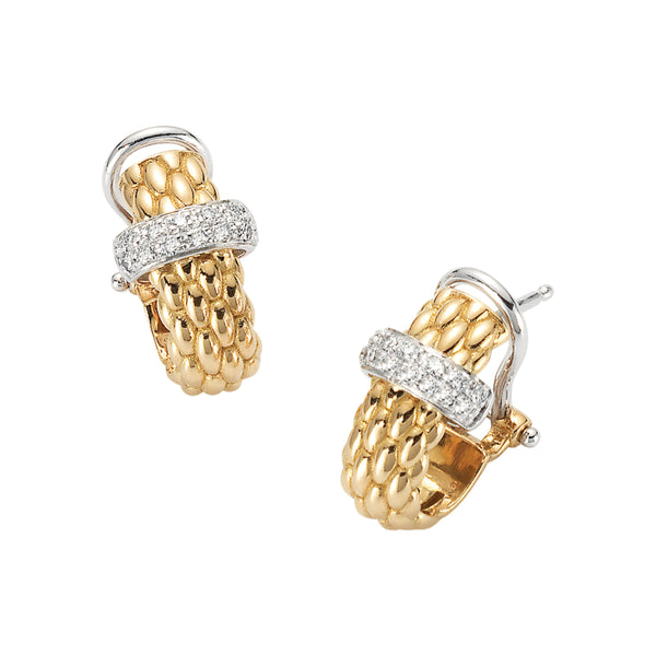 Fope 18 karat yellow and white gold Vendome Diamond Omega back Earrings, D=0.20tw