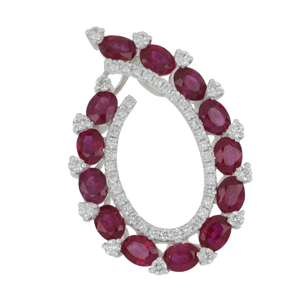 18k White Gold Ruby and Diamond Open Swirl Pendant, RU=2.47tw D=0.46tw