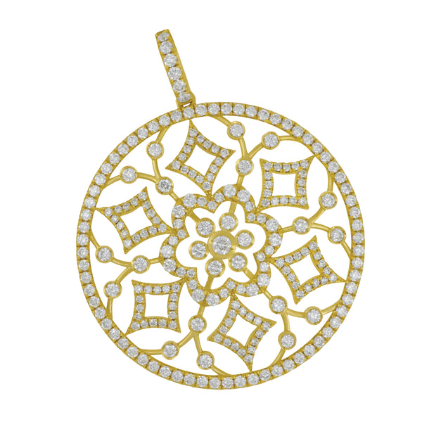 18k Yellow Gold Large Diamond 3.04ctw GH/SI Medallion Pendant with out Chain