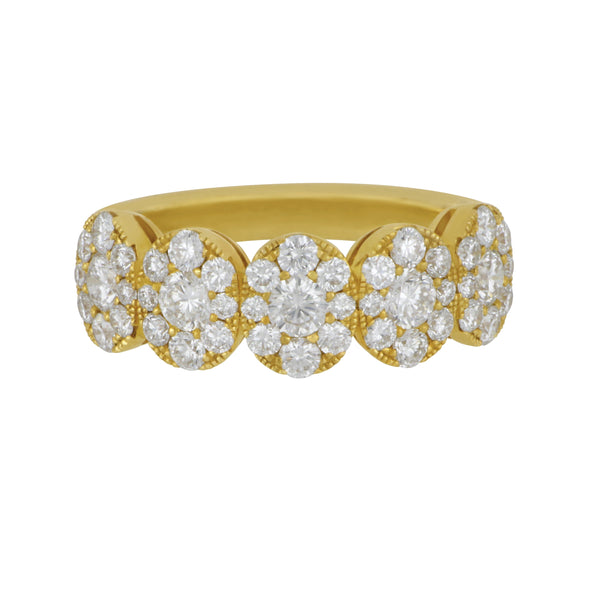 18k Yellow Gold 5-Oval Halo Diamond 1.39ctw GH/SI Ring Size 6.5