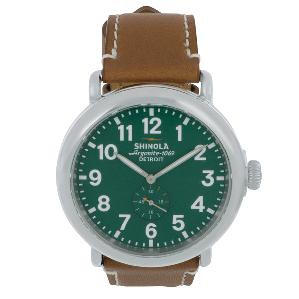 Shinola 47mm Runwell Green Dial Brown Leather Strap with Buckle