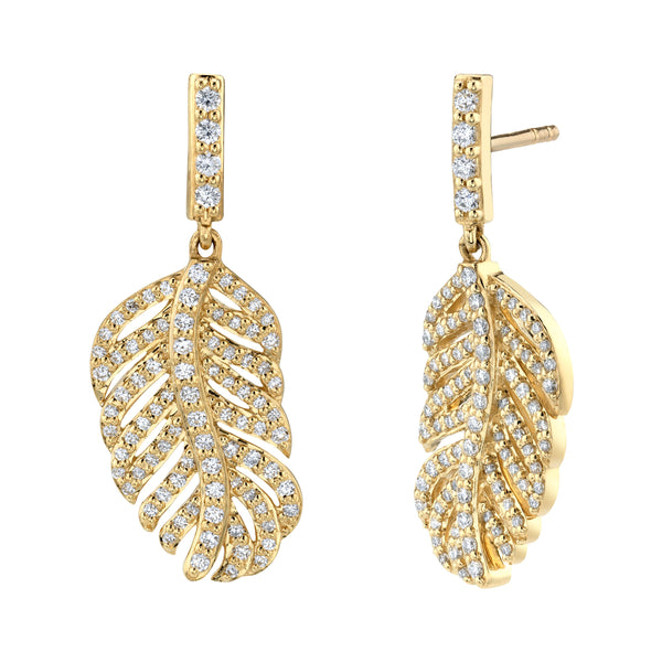 Sloane Street 18 karat yellow gold Small Diamond Feather Earrings, D=0.59ctw G/SI